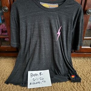 Aviator Nation Charcoal Tee with Pink Lightning Bolt